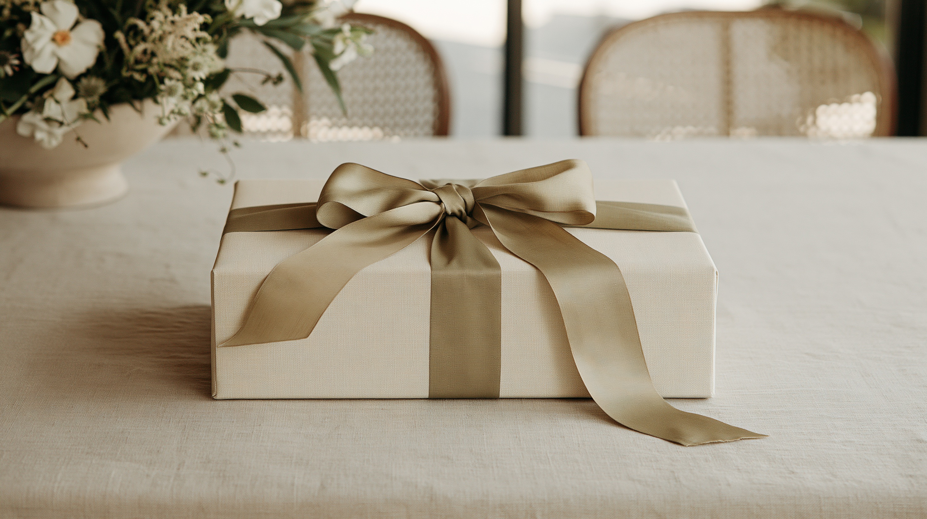A wrapped gift resting quietly on a table.